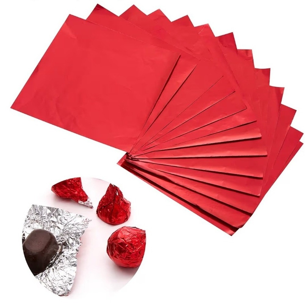 NEW Aluminum Foil Candy Wrappers 6x6" Red 200 Count Square Sheets Party Gifts